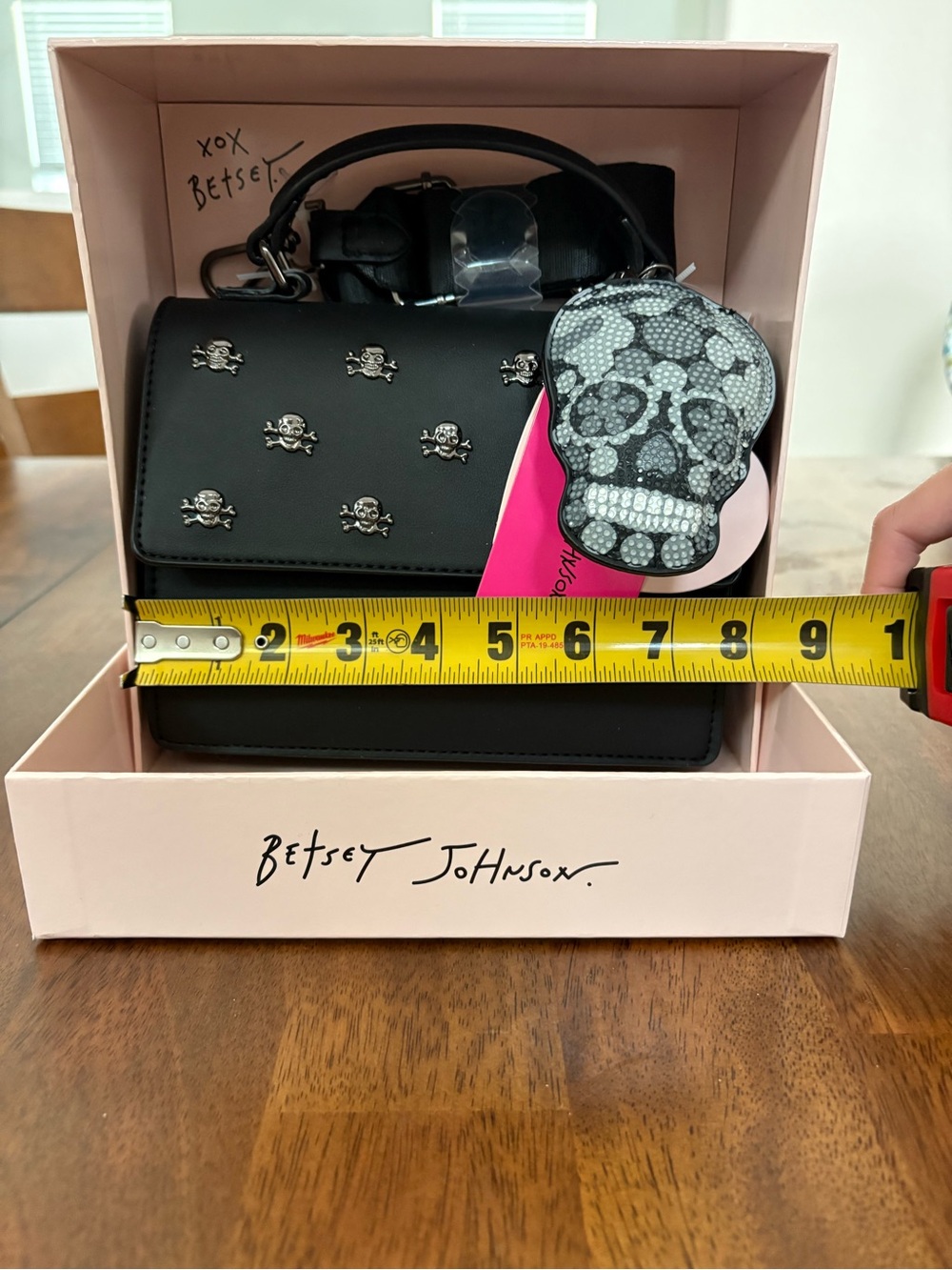 Betsey Johnson Black Satchel with Skull Charm Accents - Picture 5 of 6